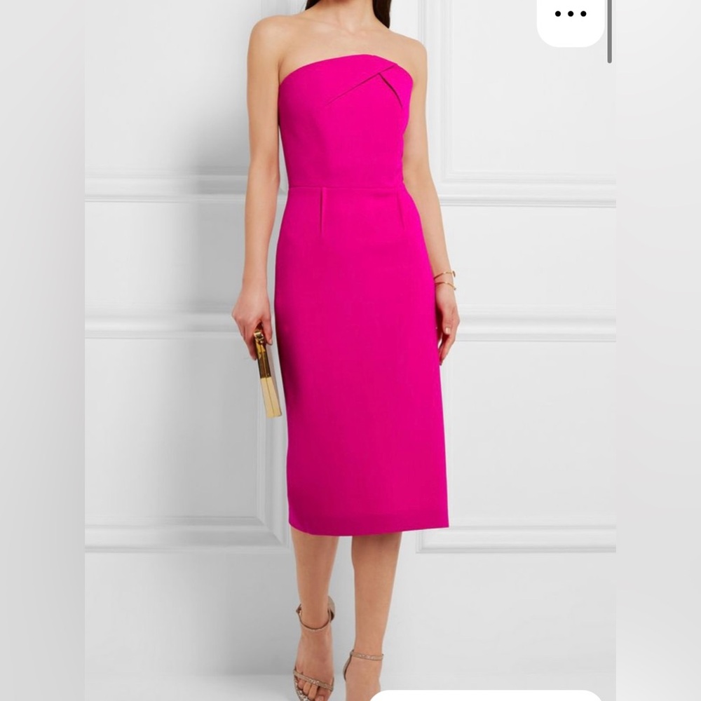 NWT Roland Mouret “Electra” Scarlet Red Wool Crepe Midi Strapless Dress 14